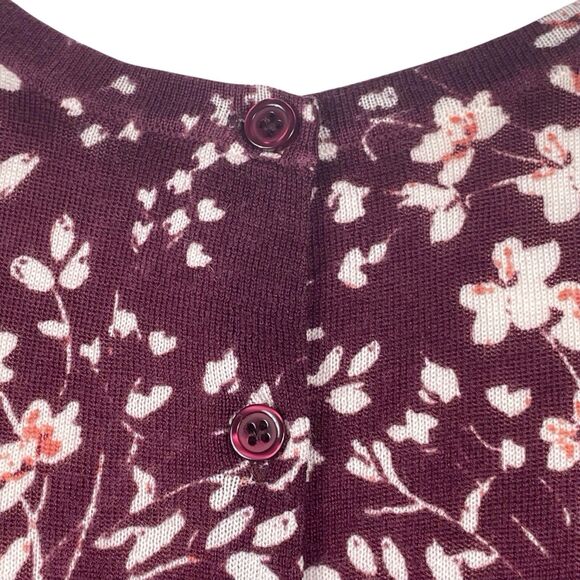 GARNET HILL Signature Eco Merino Wool Cardigan Sweater Size XL Floral Red White - Picture 6 of 16